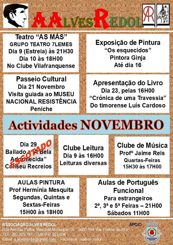 Atividades de novembro - Associação Alves Redol